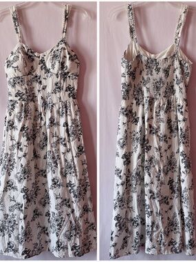 As U Wish Moon River Black Floral Toile Midi Dress ✨🤍🌿